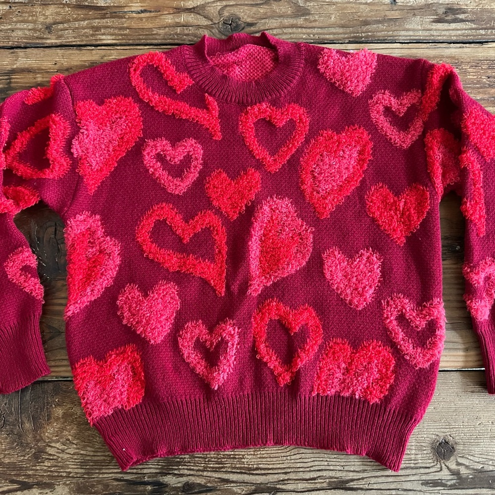 Heart Patterned Red Sweater